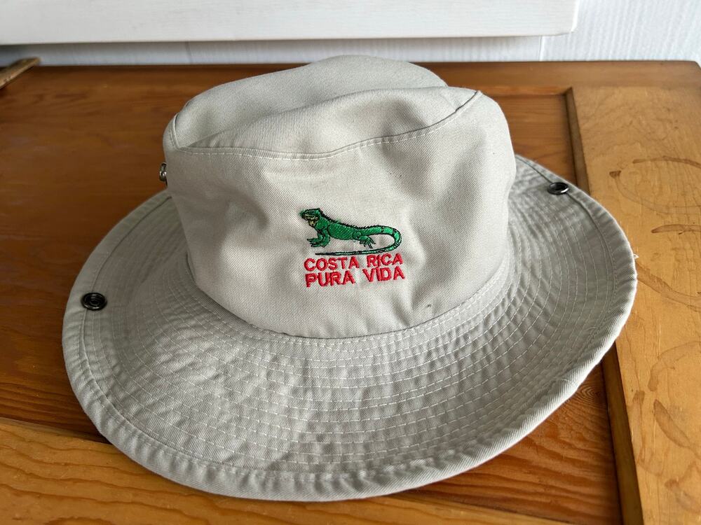 Costa Rica Pura Vida Wide Brim Hat with Iguana Side Snaps and Chin Strap